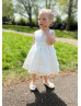 Ivory Organza Knee Length Cute Flower Girl Dress